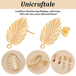20 шт. фурнитура для сережек-гвоздиков в виде листа из латуни KK-UN0002-14