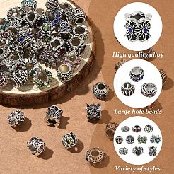 50 шт. 10 стиля старинные посеребренные металлические сплавы со стразами европейские бусины&nbsp;ALRI-YW0001-29