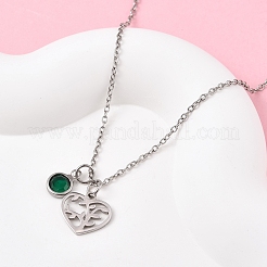День святого Валентина 304 нержавеющая сталь и зеленое стекло дерево сердце кулон кабель цепь ожерелья для женщин&nbsp;NJEW-FS00014-05