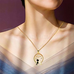ダブルキャットとスターペンダントネックレスの満月  女性のためのジュエリー母の日ギフト  ゴールドカラー  ブラック  16.34インチ（41.5cm）&nbsp;JN1028B