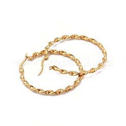 304ステンレススチールツイストラウンドフープピアス（女性用）  ゴールドカラー  40x3mm  ピン：0.9~1.6x0.7mm&nbsp;EJEW-C011-01G