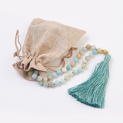 Ожерелья из бусин будды мала из натурального амазонита NJEW-JN02129-03