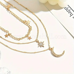 Collana a 3 strato con ciondolo in lega di cristallo e strass a forma di stella di luna per donna&nbsp;FS-WG5D7AF-01