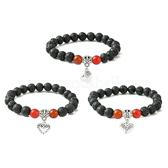 Эластичные браслеты из натуральной лавовой породы и бусин из сердолика для женщин.&nbsp;BJEW-JB11472