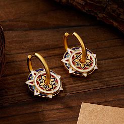 Плоские круглые серьги-кольца из латуни и эмали в этническом стиле FS-WG354F0-01