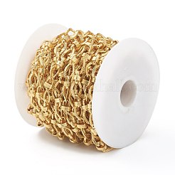 手作りの鉄のリンクチェーン  スプールで  溶接されていない  長持ちメッキ  テクスチャ  ゴールドカラー  15x10x1.5mm  11x9x5.5mm  32.8フィート（10m）/ロール&nbsp;CHC-M021-62G