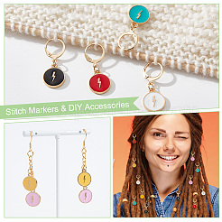 Плоские круглые из сплава эмали с подвеской в виде молнии с замком маркеры петель HJEW-AB00023