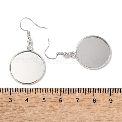 ラックメッキアイアンピアスフック  空白の丸いトレイ付き  フラットラウンド  プラチナ  42.5mm  ピン：0.7mm&nbsp;EJEW-D091-01F-P