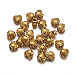 チベット風合金ビーズ  カドミウムフリー＆鉛フリー  ハート  アンティーク黄金  5x6x4mm  穴：1.5mm&nbsp;PALLOY-08-AG-RS