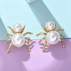 Серьги-гвоздики в форме паука из нержавеющей стали 304 и пластика ABS с имитацией жемчуга EJEW-S253-20G