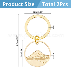 2 шт. круглое кольцо с подвеской в виде горы из нержавеющей стали 304&nbsp;KEYC-HS0001-03G