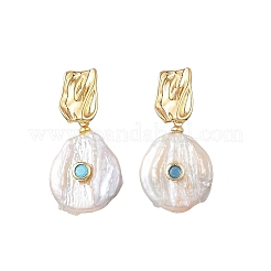 Pendientes colgantes de latón y concha de agua dulce natural&nbsp;EJEW-JE07444