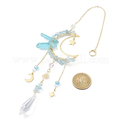 Украшения из натуральной аквамариновой крошки и латунных подвесок в виде луны&nbsp;HJEW-TA00066-04
