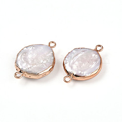 Гальванизированный натуральный жемчуг Кеши плоские круглые подвески-коннекторы PEAR-S018-03I-01