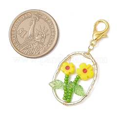 Perline di vetro ovali con fiori&nbsp;HJEW-MZ00351-03