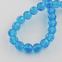 クリアガラスビーズ連売り  ファセット（96ファセット）  ラウンド  ドジャーブルー  8mm  穴：1mm  約68~70個/連  20.47~21.06インチ（52~53.5cm）&nbsp;GLAA-R095-8mm-11
