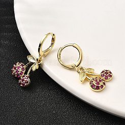 Серьги-подвески в форме вишни с микропаве из латуни и кубическими цирконами&nbsp;EJEW-L305-02G