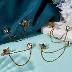 4 шт. 4-х цветные стеклянные броши-цепочки в виде пчелы и прямоугольника JEWB-GO0001-15