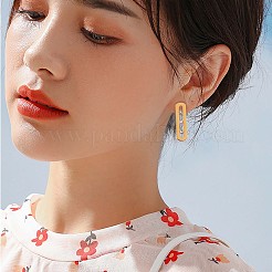 430ステンレススチール製キュービックジルコニアオーバルスタッドピアス  女性のためのジュエリーギフト  ゴールドカラー  30x8mm  ピン：1mm&nbsp;JE957A