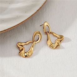 女性用316Lサージカルステンレススチール製スタッドピアス  ナゲット  ゴールドカラー  45x24mm&nbsp;WG33256-01