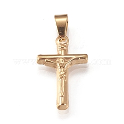 ステンレスペンダント201個  イースターのために  十字架クロス  ゴールドカラー  19.5x12x3mm  穴：8x3mm&nbsp;STAS-N096-14G