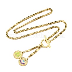 Collar con colgante de letra y ojo de acero inoxidable 304 con baño de iones (IP) y esmalte verde y amarillo.&nbsp;STAS-Z102-01G-N