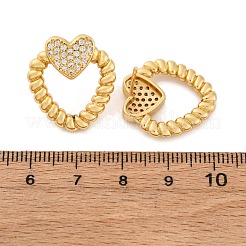 Серьги-гвоздики из латуни с микро-паве и прозрачным фианитом в форме сердца&nbsp;EJEW-R025-09G
