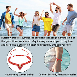 7шт. набор из 7-х цветных браслетов с подвесками в виде бабочки из сплава и акрила BJEW-AN0001-79