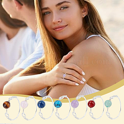 28 pièce 7 styles de bagues rondes en pierres précieuses naturelles et synthétiques chakra&nbsp;RJEW-HY00001