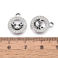 合金ラインストーンチャーム  プラチナトーン フラットラウンド カニ付き  クリスタル  15x12x2mm  穴：1.6mm&nbsp;ALRI-C008-05P
