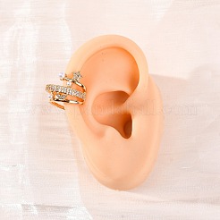 Серьги-каффы со звездой и луной из латуни с микропаве из прозрачных кубических цирконий&nbsp;EJEW-Z127-08G