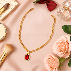 4 шт. 4 цвета латунные стразы каплевидная подвеска алюминиевая цепь ожерелья для женщин NJEW-HY0001-33