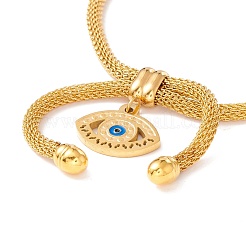 Эмалевый браслет-слайдер с подвеской от сглаза с круглой сетчатой цепочкой для женщин BJEW-C013-04G