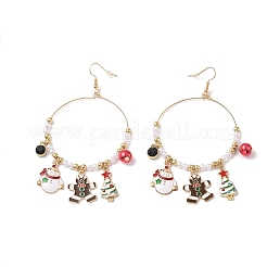 Серьги-подвески из сплава с эмалью в рождественской тематике&nbsp;LS-EJEW-B068-01G-02