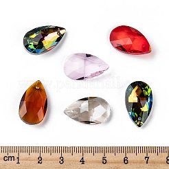 カット加工ガラスペンダント  ティアドロップ  ミックスカラー  22x13x8.5mm  穴：1mm&nbsp;X-GLAA-F069-L-M