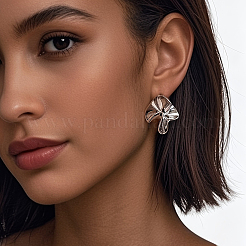 Pendientes de botón de acero inoxidable 304 con diseño de flor para mujer&nbsp;LN5499-2