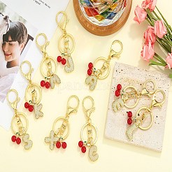 真鍮マイクロパヴェクリアキュービックジルコニアレターペンダントキーチェーン  バッグの飾りに使える合金キーホルダーとランプワークのチェリーチャーム  文字d  87mm  ペンダント：29.5mm&nbsp;KEYC-SW00015-D