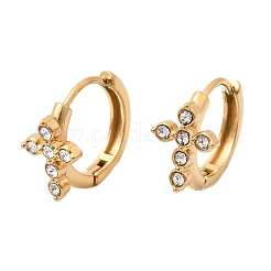 Pendientes de aro con cruz de acero inoxidable 304 y rhinestone&nbsp;EJEW-P344-05G
