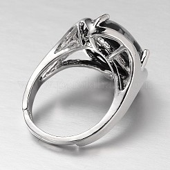 Регулируемые широкие кольца из латуни с драгоценными камнями в виде слезинки платинового тона RJEW-L062-02M