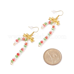 Canne en bonbon de noël en verre avec boucles d'oreilles pendantes en alliage bowknot&nbsp;EJEW-JE04971-02