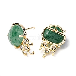 Boucles d'oreilles à tige en laiton avec micro pavé de zircons cubiques et quartz fraise vert naturel&nbsp;KK-Z096-05G-02