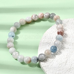 Bracelets extensibles en perles rondes d'aigue-marine naturelle de 8 mm pour femmes&nbsp;GG-CBA6C75-A01-8mm