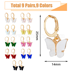9 пара двухцветных акриловых сережек-бабочек с застежкой-русалкой EJEW-FI0001-97