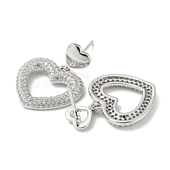 Серьги-гвоздики из латуни с микро-паве и кубическим цирконием в форме сердца EJEW-F331-24P