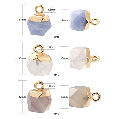 6 piezas 3 estilo jade blanco natural y ágata gris y dijes de cristal de cuarzo&nbsp;G-FS0001-46