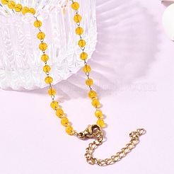 Ожерелье ручной работы из нержавеющей стали 304 с гранеными стеклянными бусинами-ронделями и камнями-талисманами для женщин.&nbsp;NJEW-G195-01G-01