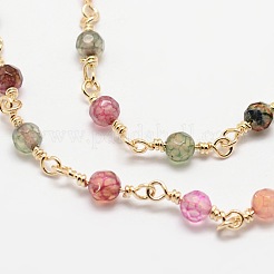 Граненые круглые круглые цепочки из натурального агата ручной работы из бисера X-CHC-L034-20-NR