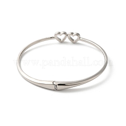Полые двойные браслеты с сердечками из полой латуни с микропаве из прозрачного кубического циркония BJEW-H616-02P