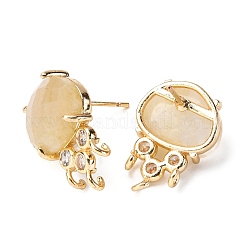 Фурнитура для сережек-гвоздиков из латуни с микропаве из кубического циркония и натуральным лунным камнем KK-Z096-05G-13