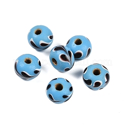 手作りランプワークビーズ  水玉模様のロンデル  ブルー  14~16x10~12.5mm  穴：3~4mm&nbsp;BLOW-D006-06D